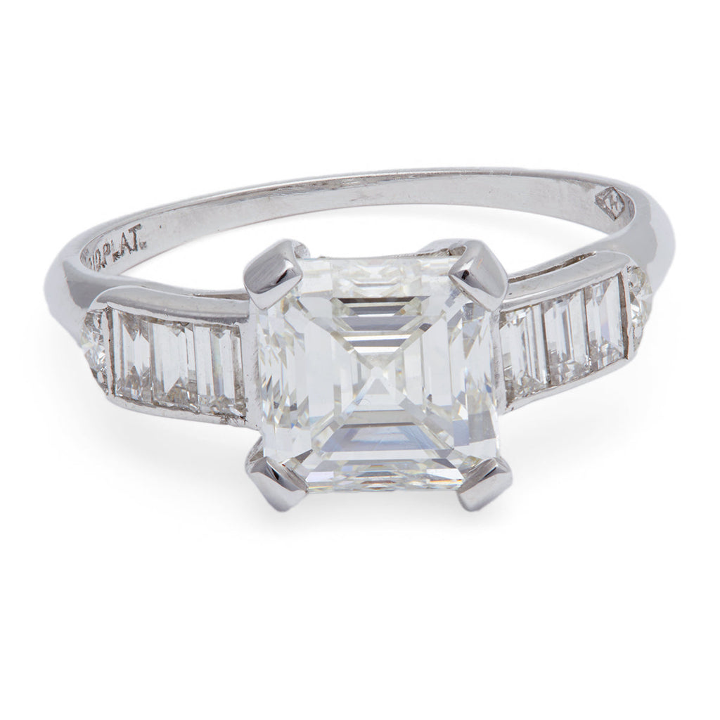 Art Deco GIA 2.12 Asscher Cut Diamond Platinum Ring