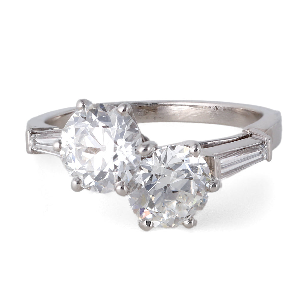 Mid Century French GIA 1.47 & 1.38 Carat Diamond Platinum Toi et Moi Ring