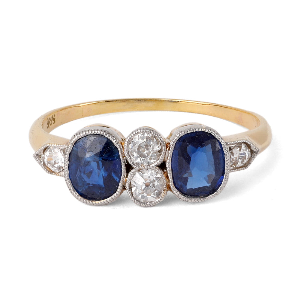 Edwardian Sapphire Diamond 14k Yellow Gold Platinum Ring