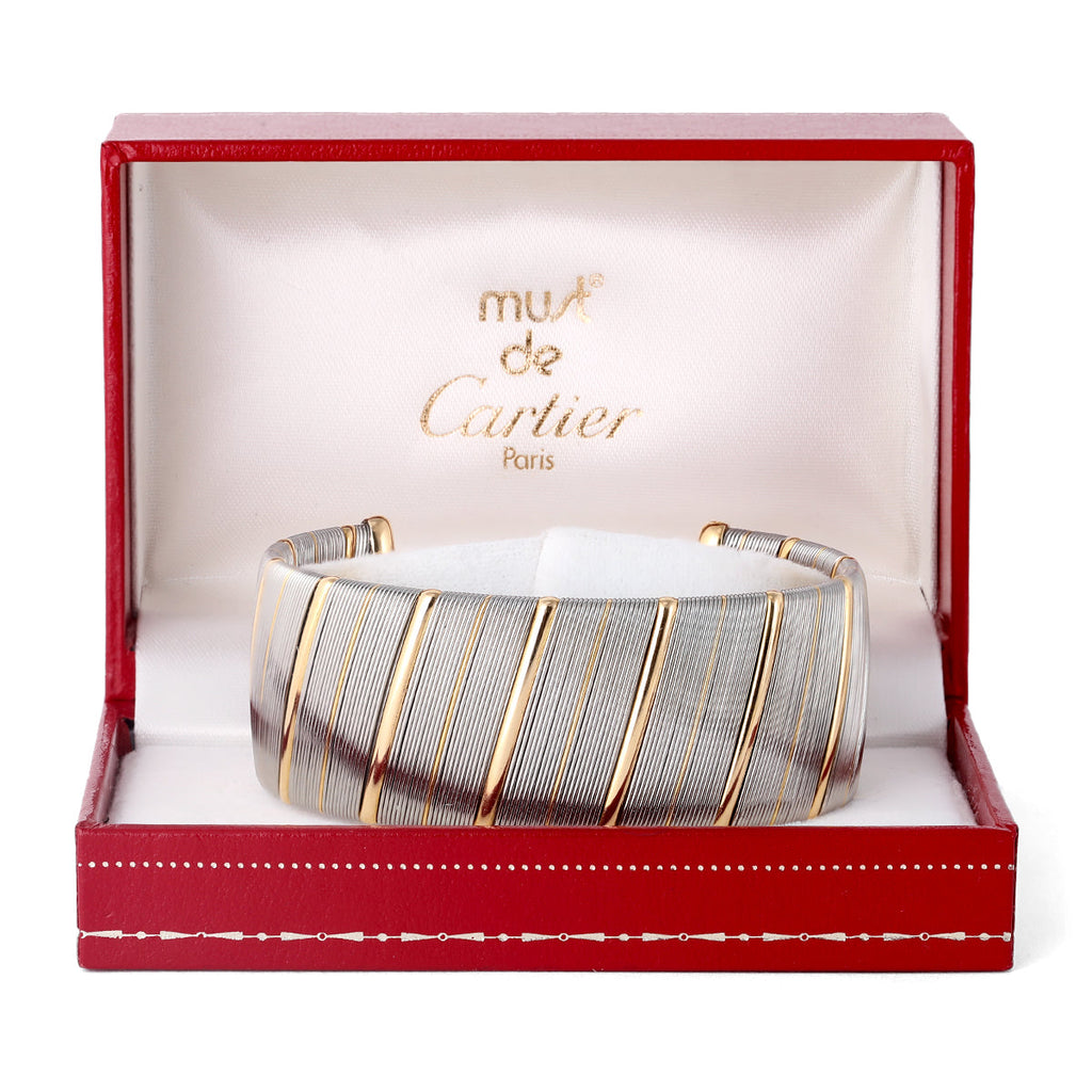 Vintage Cartier French Stainless Steel and 18 Karat Yellow Gold Cuff Bracelet