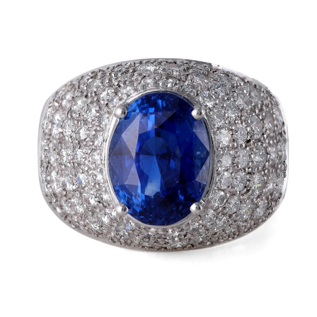 Vintage GIA 5.00 Carats Ceylon No Heat Sapphire Diamond 18k White Gold Ring