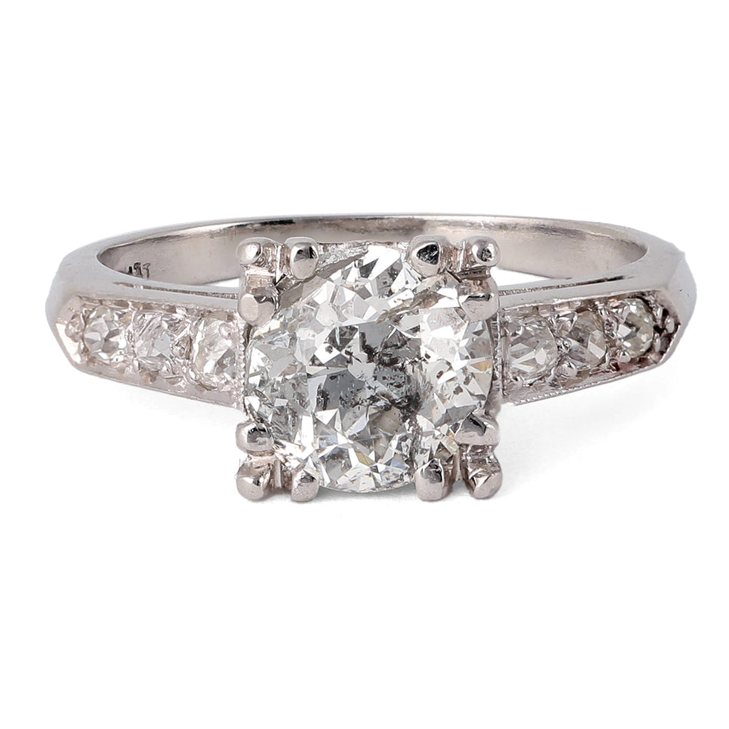 Art Deco Old Mine Cut Diamond Platinum Ring