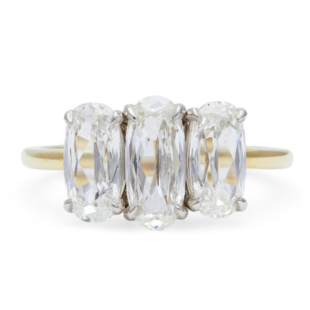 Jack Weir and Sons Diamond 18k Yellow Gold Platinum Three Stone Ring