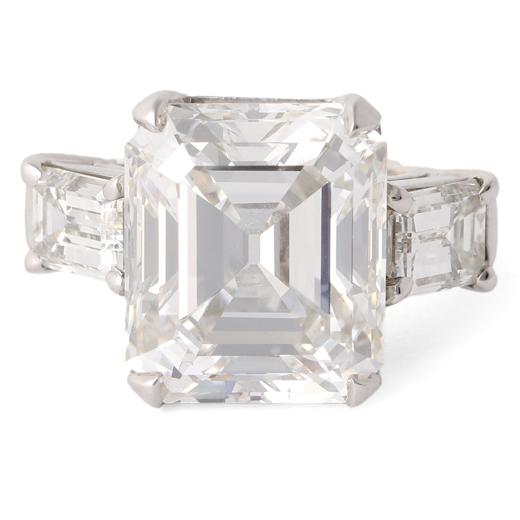 GIA 10.58 Carats Art Deco Emerald Cut Diamond Platinum Ring