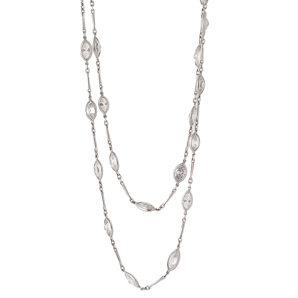 Vintage Marquise Cut Platinum Diamond by the Yard Necklace