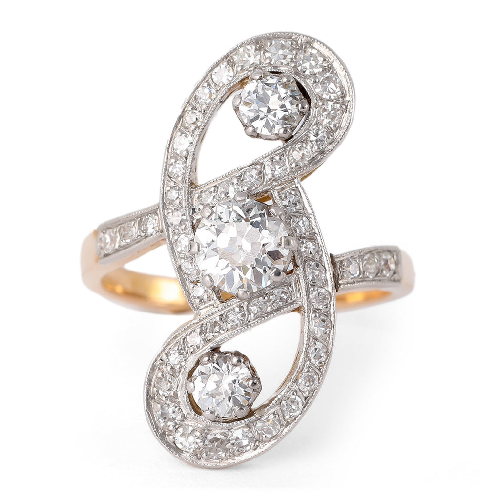 Belle Époque GIA 0.93 Carats Old European Cut Diamond 18k Platinum Dinner Ring