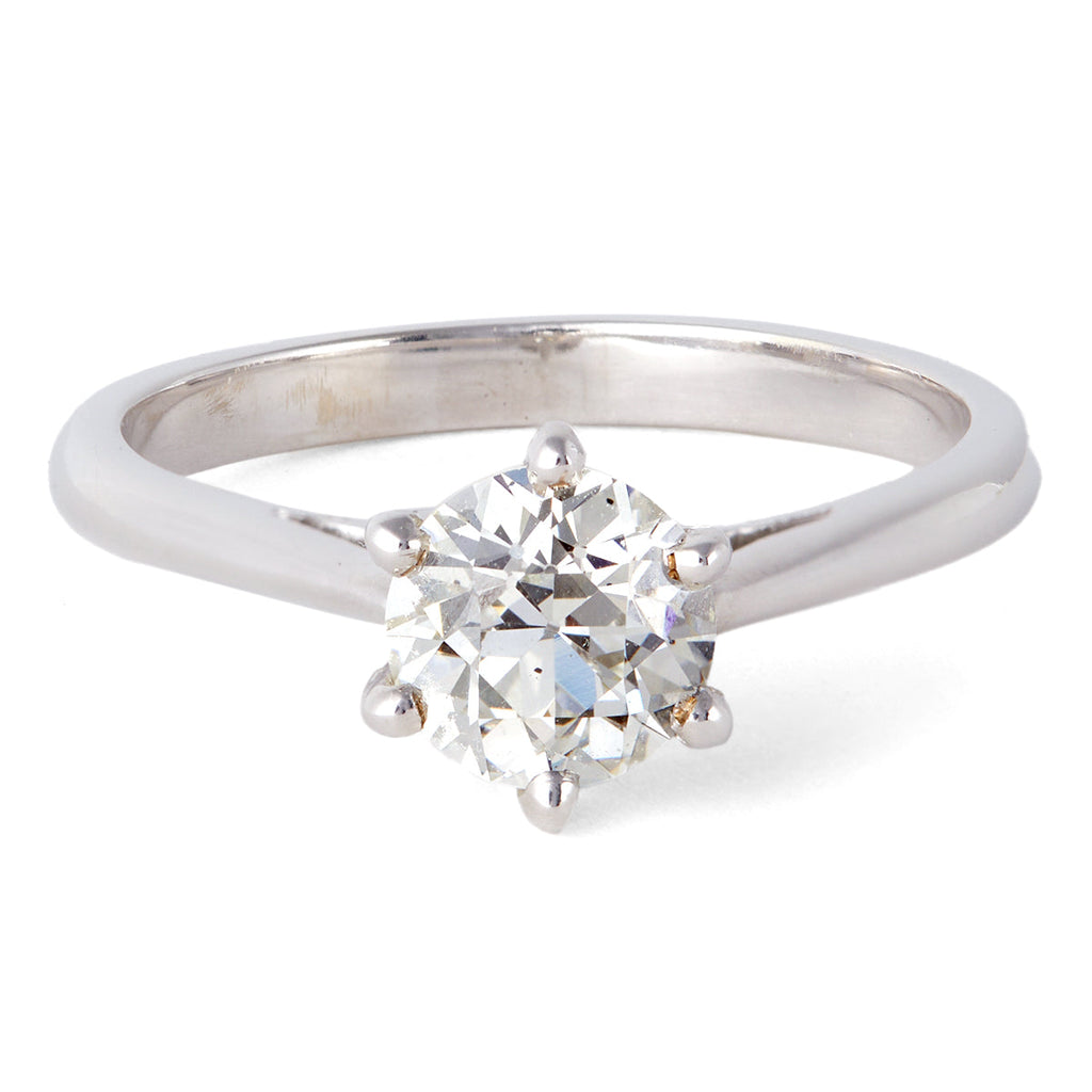 Mid Century French GIA 1.09 Carat Old European Cut Diamond 18k White Gold Solitaire Ring