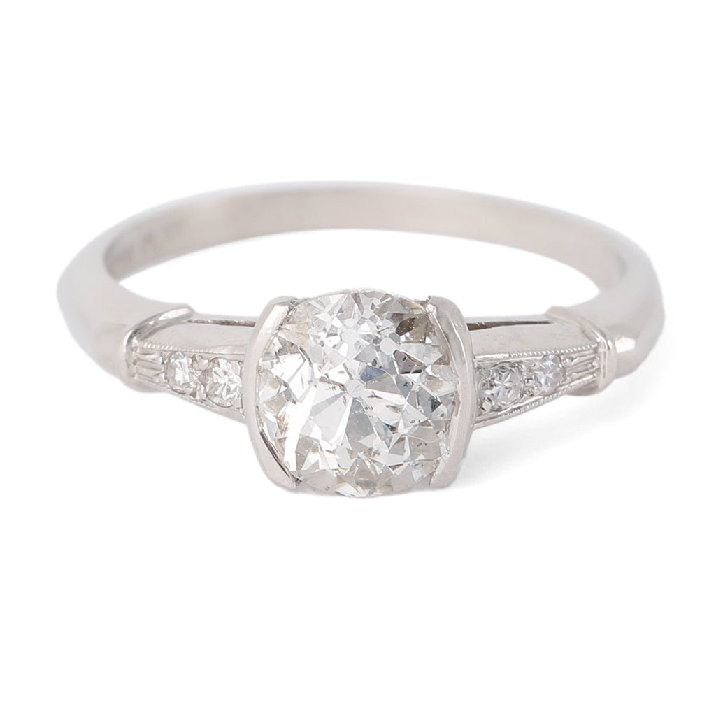 Art Deco GIA 1.49 Carats Old European Cut Diamond Platinum Ring