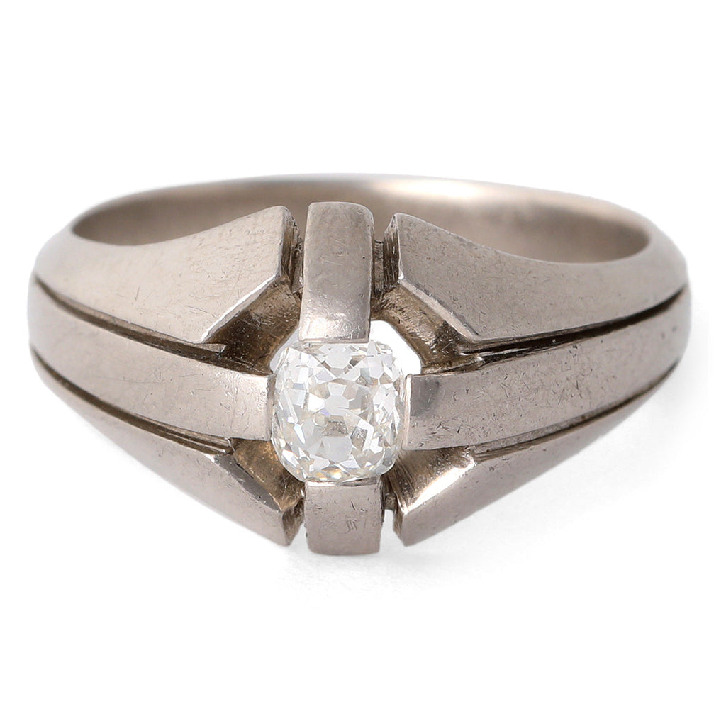 Art Deco French Old Mine Cut Diamond Platinum Ring