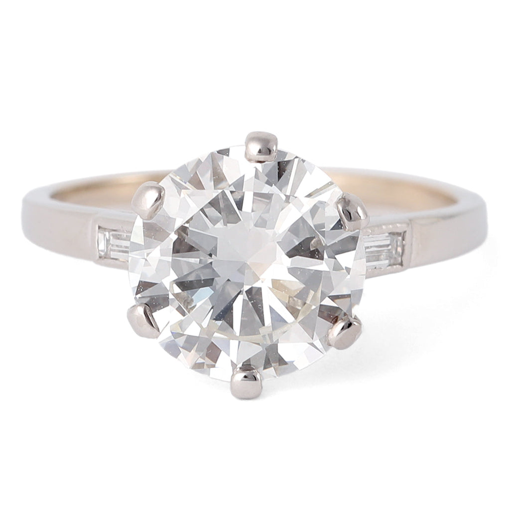 Mid Century French GIA 2.98 Carats Round Brilliant Cut Diamond Platinum Ring