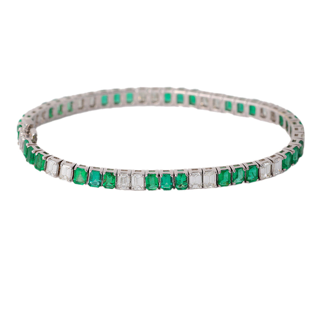 Diamond Emerald 14k White Gold Tennis Bracelet