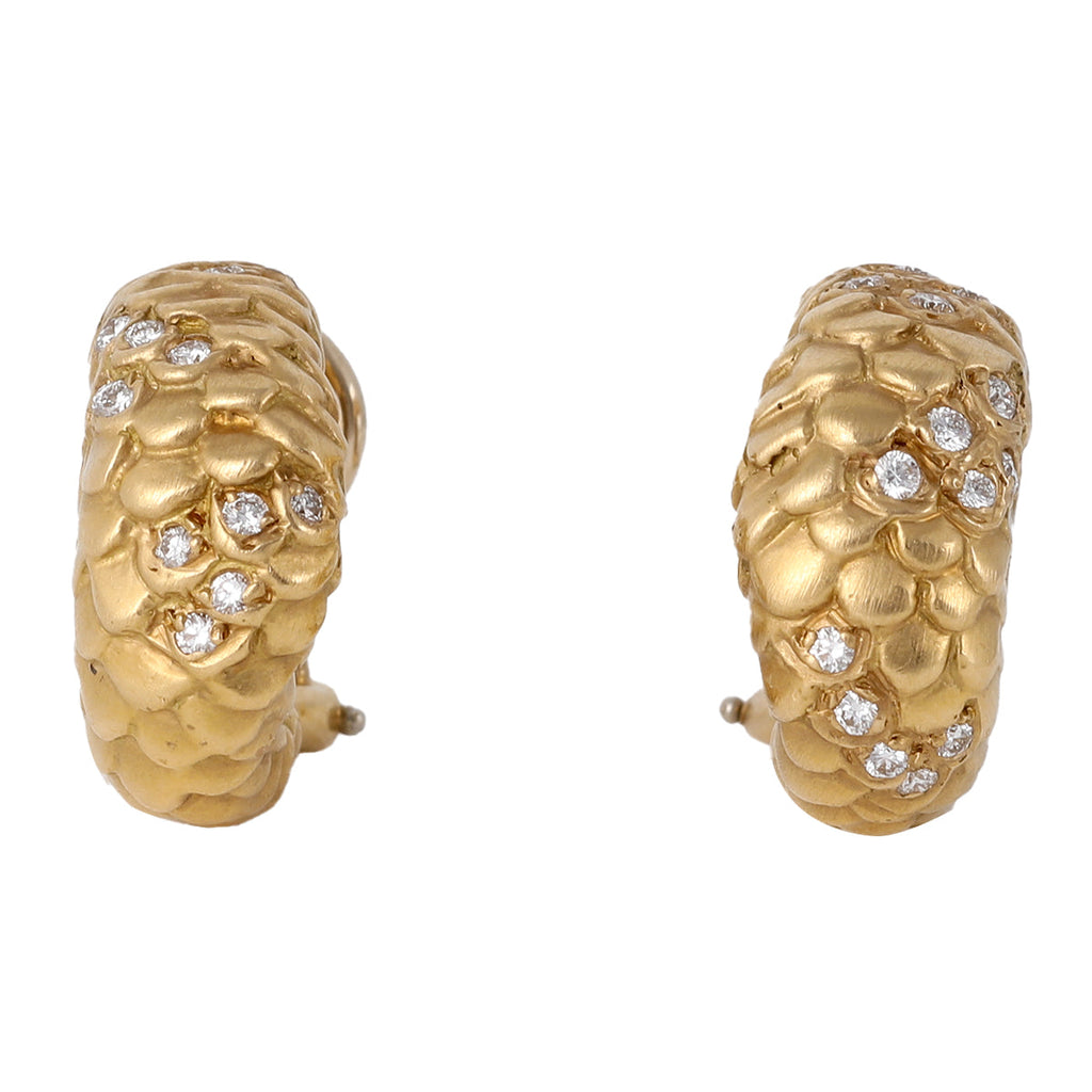 Vintage Angela Cummings Diamond 18k Yellow Gold Sculptural Ear Clip Earrings