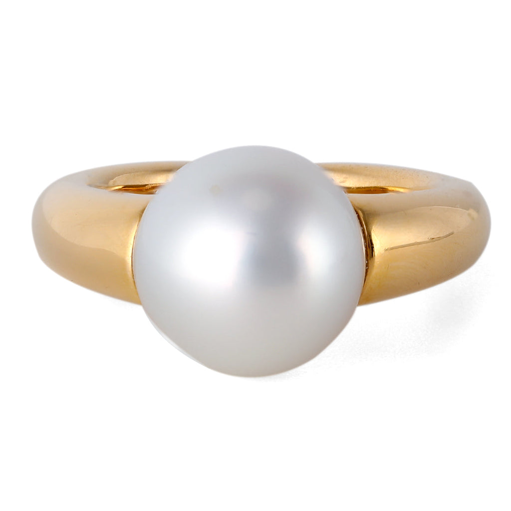 Vintage Italian Mikimoto Pearl 18k Yellow Gold Ring
