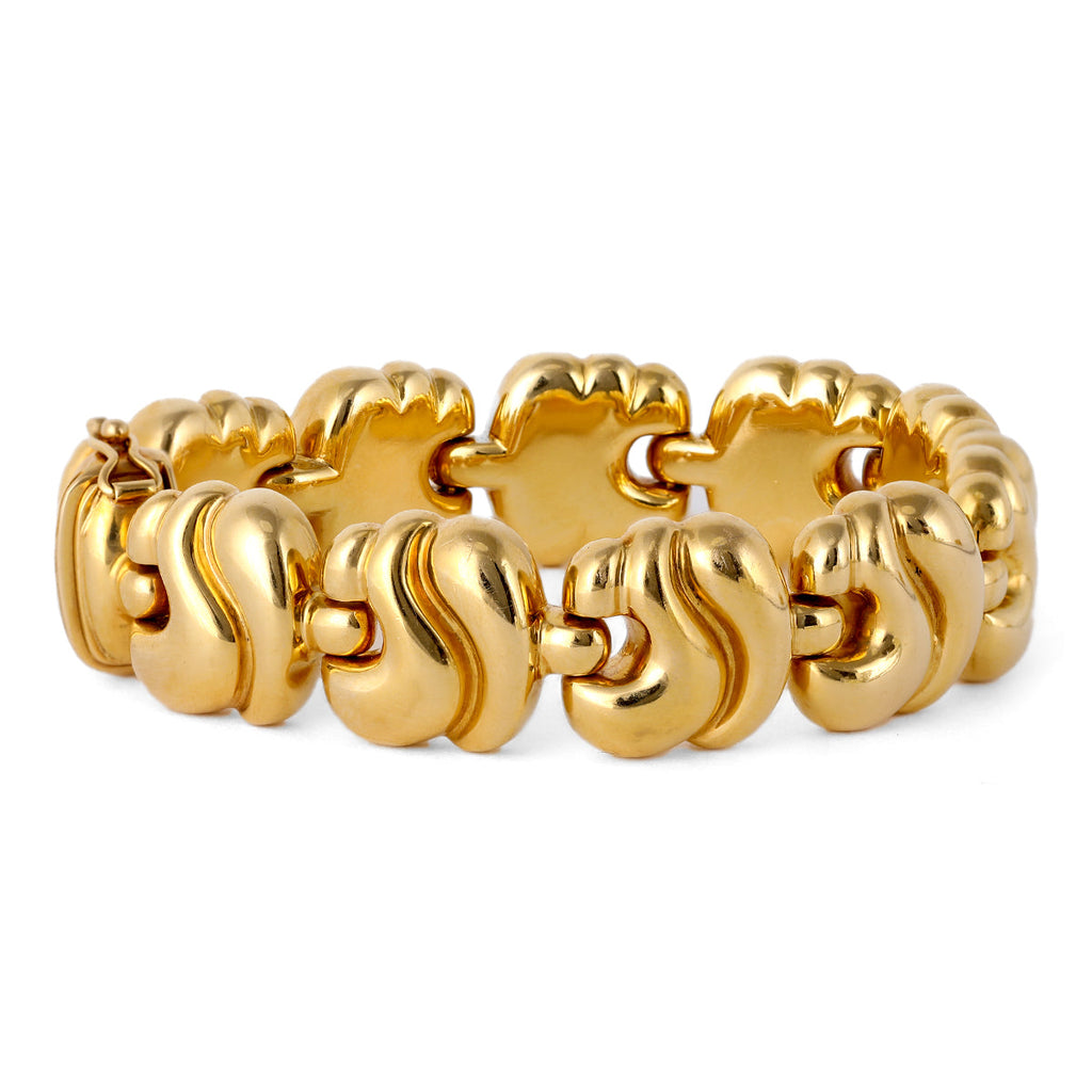 Vintage Italian 18k Yellow Gold Wave Link Bracelet