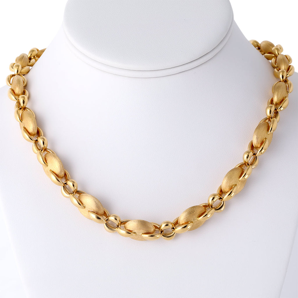 Vintage Italian 18k Yellow Brushed Gold Link Necklace