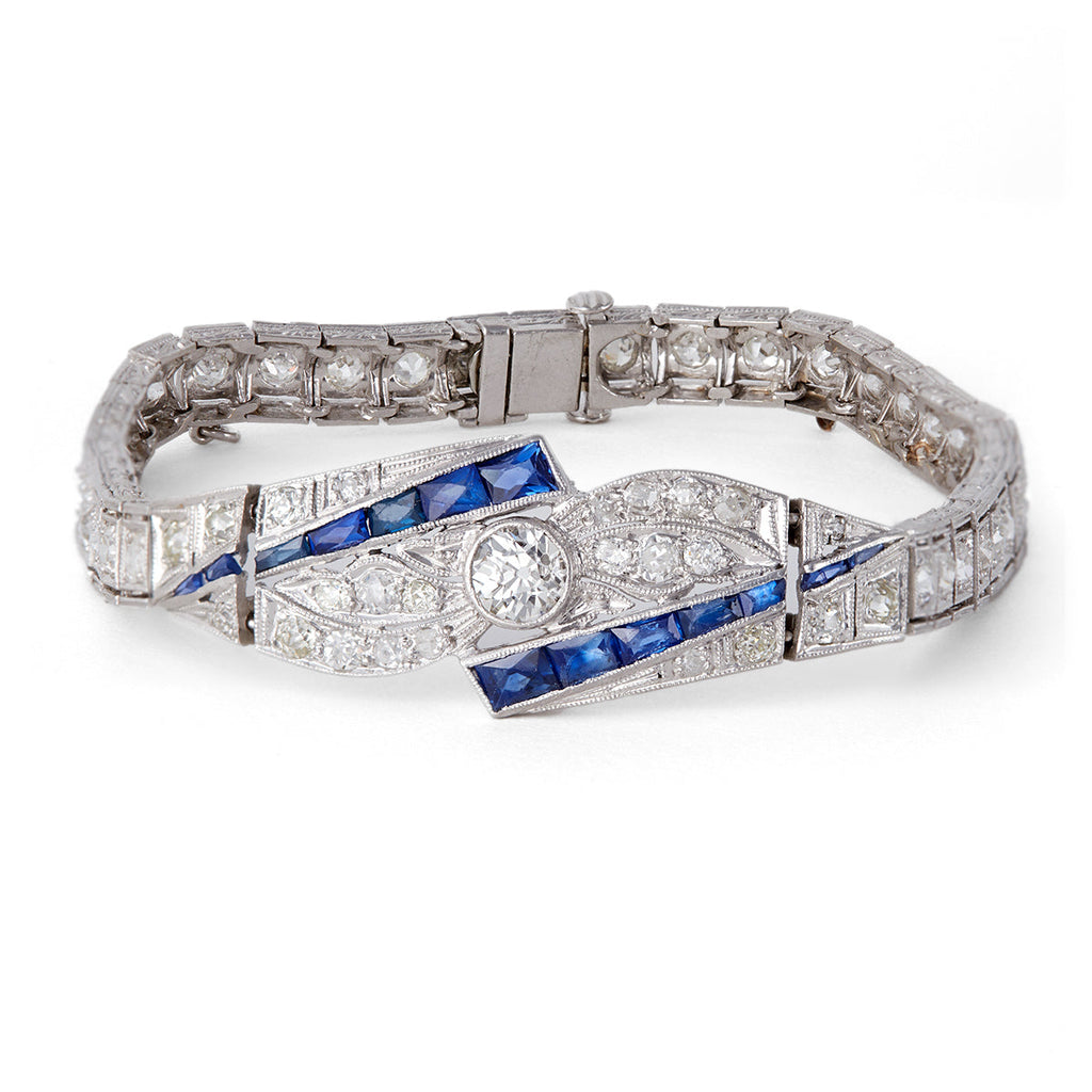 Art Deco Diamond Sapphire Platinum Bracelet