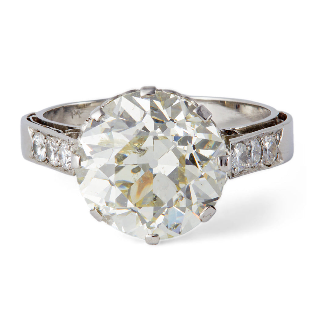 Art Deco GIA 6.48 Carats Old European Cut Diamond Platinum Ring