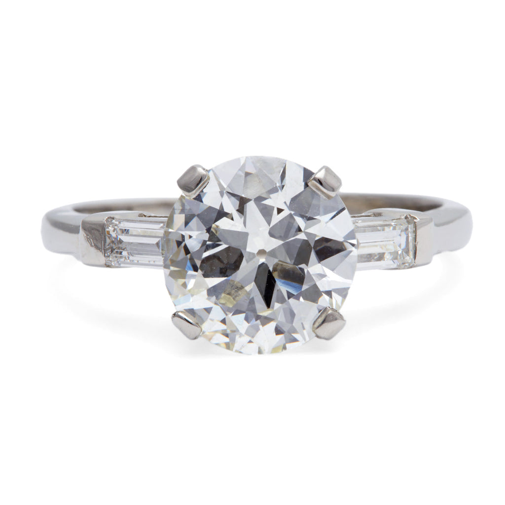 Mid Century GIA 2.53 Carats Old European Cut Diamond Platinum Ring