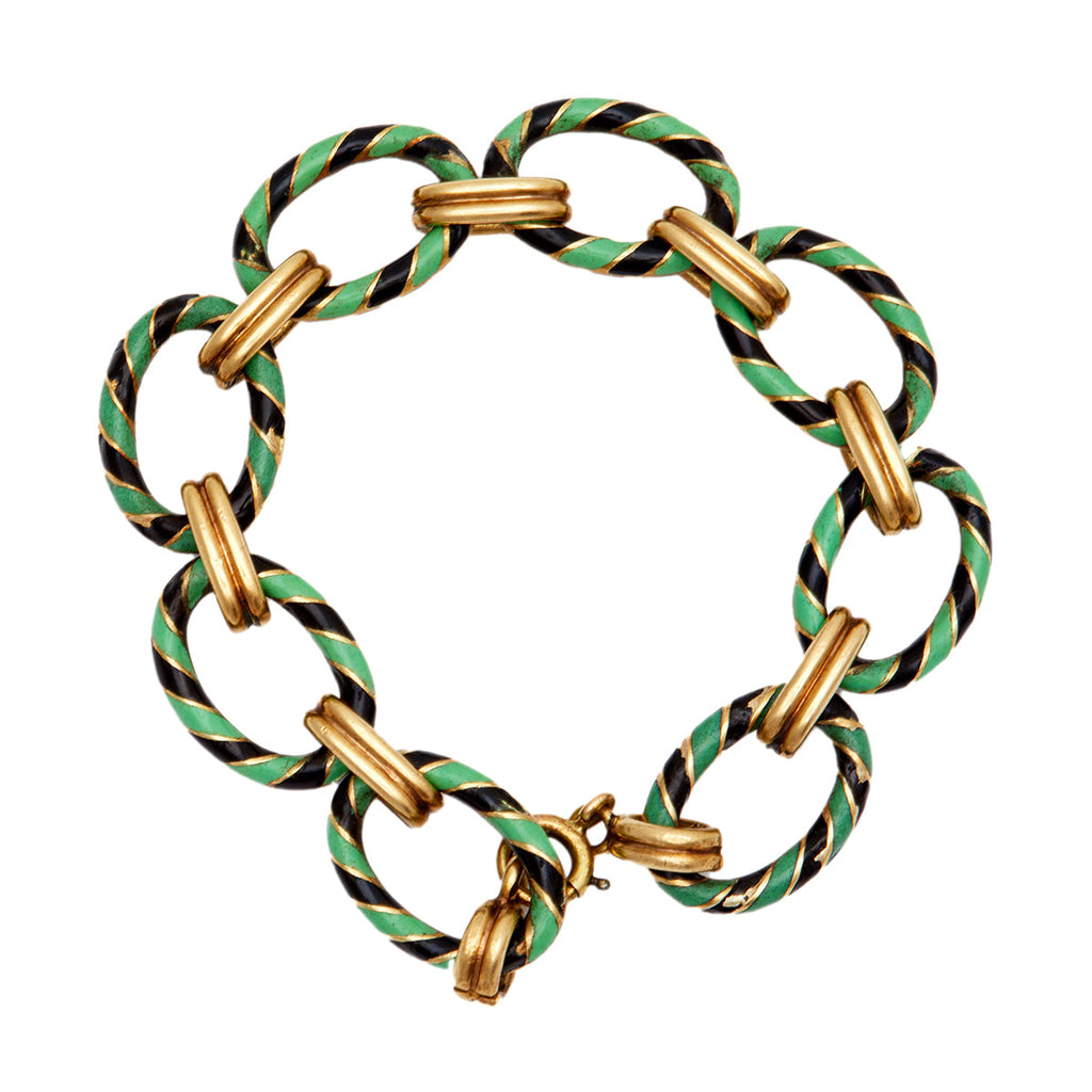 Vintage Enamel 14k Yellow Gold Link Bracelet
