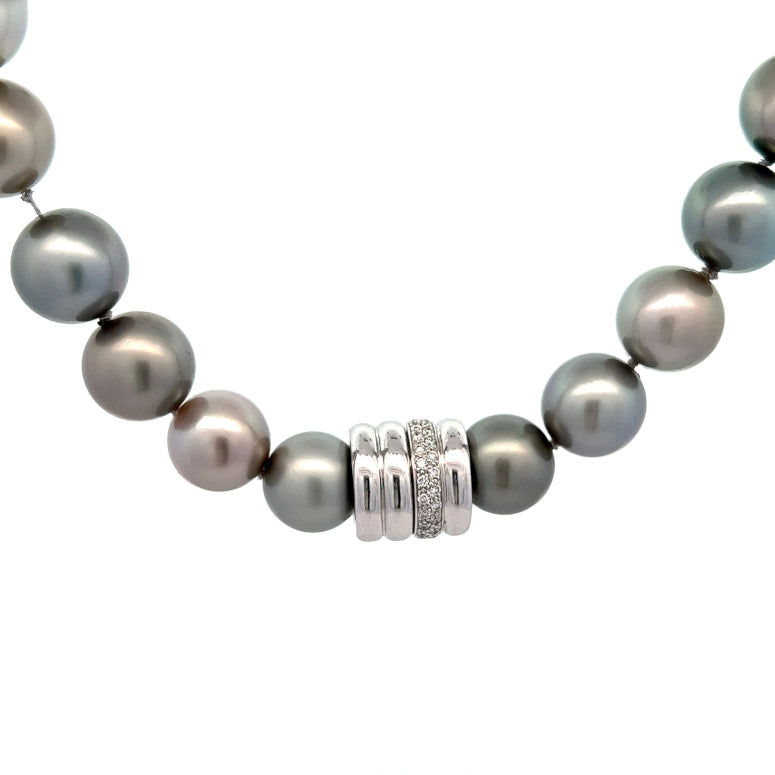 Tahitian Pearl Diamond 14 Karat White Gold Strand Necklace