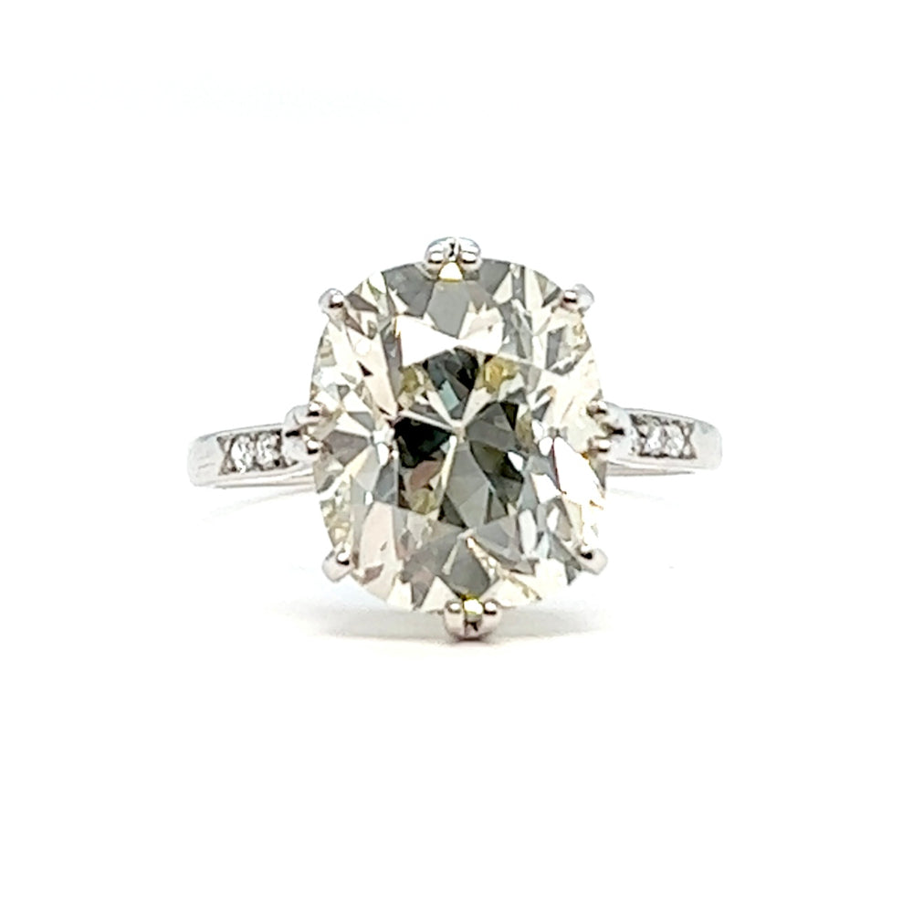 Mid Century GIA 7.52 Carats Antique Cushion Cut Diamond Platinum Ring
