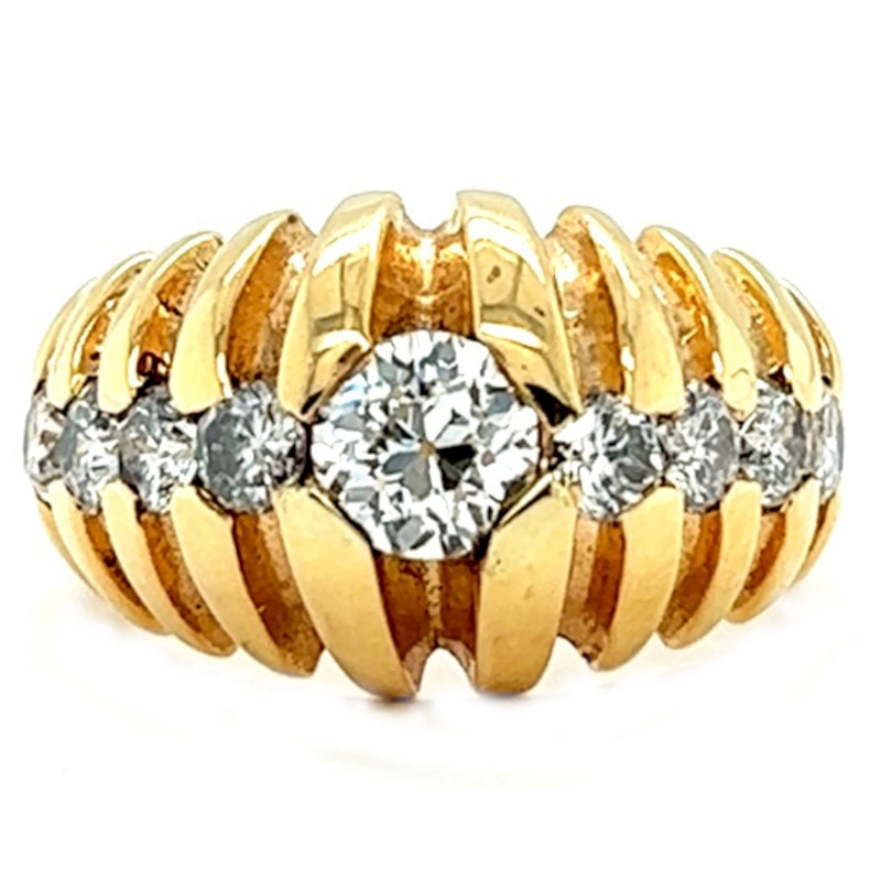 Vintage Old European Cut Diamond 14 Karat Yellow Gold Dome Ring