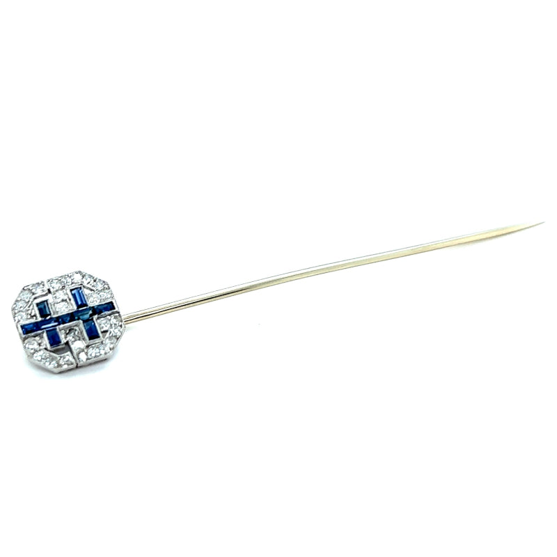 Art Deco French Sapphire Diamond Platinum Stick Pin
