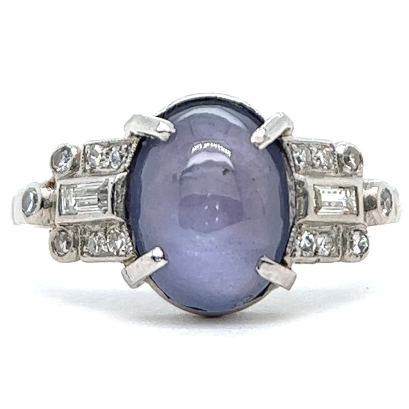 Art Deco Star Sapphire Diamond Platinum Ring