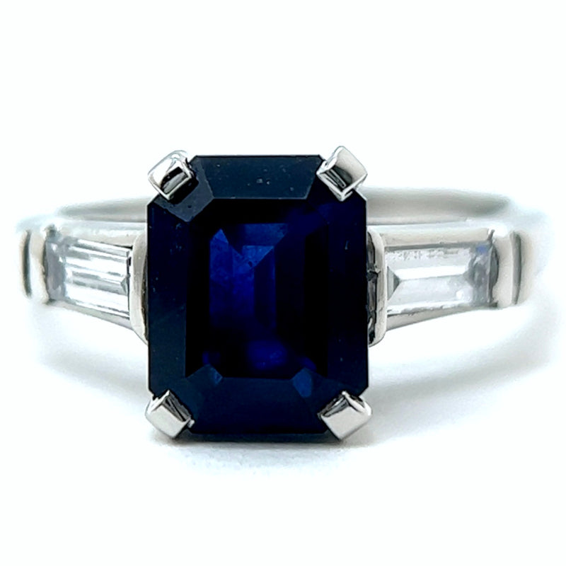 Mid Century GIA 2.56 Carats Sri Lanka Sapphire Diamond Platinum Ring