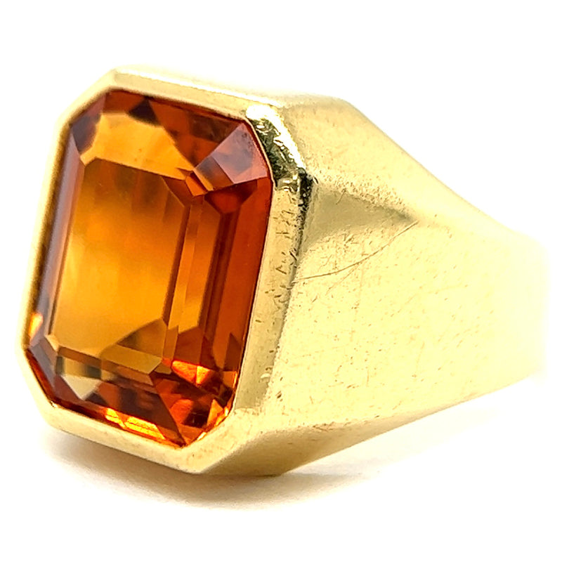 Vintage Austrian Palmeira Citrine 18 Karat Yellow Gold Bezel Set Ring