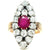 Victorian Austrian Ruby Diamond 14 Karat Rose Gold Silver Navette Dinner Ring