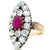 Victorian Austrian Ruby Diamond 14 Karat Rose Gold Silver Navette Dinner Ring