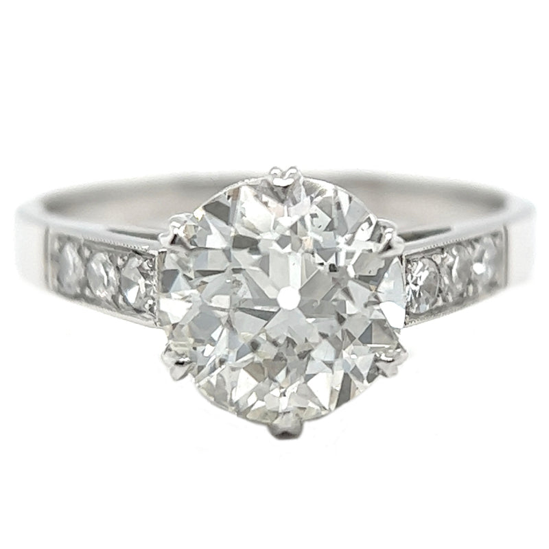Art Deco GIA 2.07 Carats Old European Cut Diamond Platinum Ring