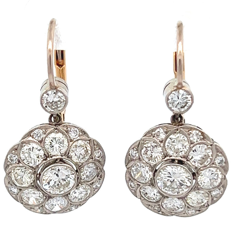 Art Deco Inspired Diamond Platinum Cluster Drop Earrings
