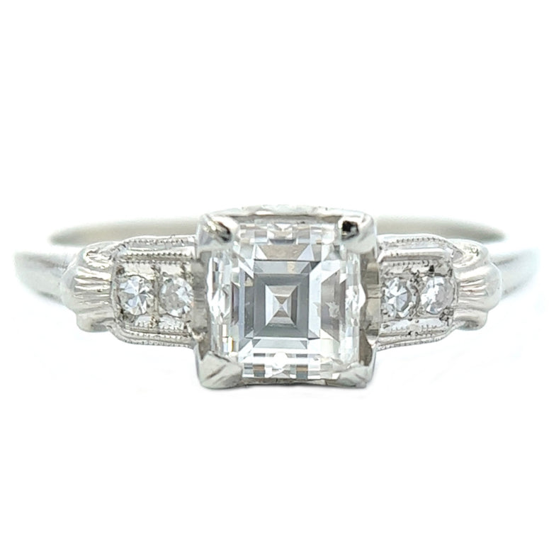 Art Deco GIA 1.06 Carats Square Emerald Cut Diamond Platinum Ring
