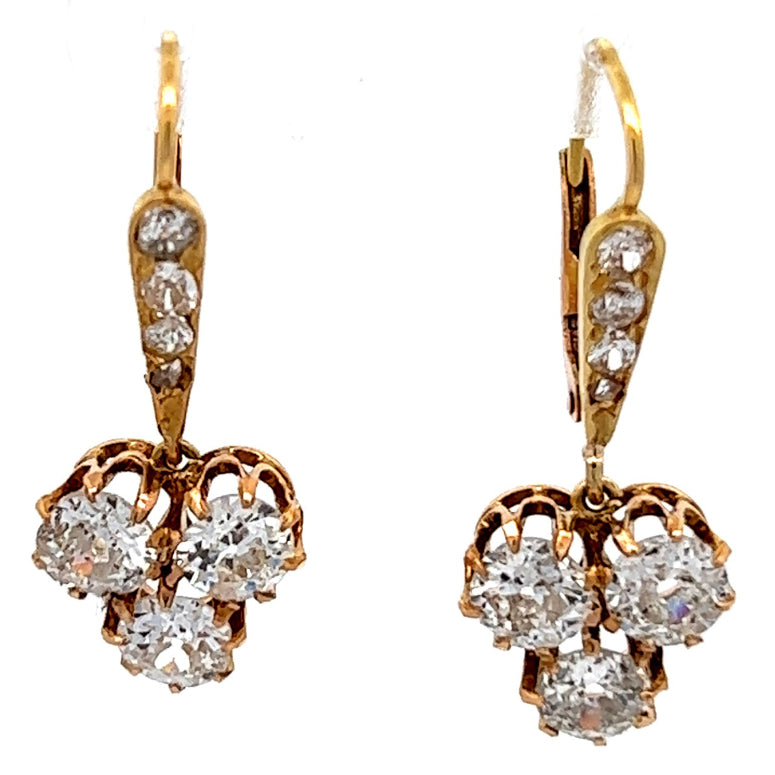 Antique Diamond 18 Karat Yellow Gold Drop Earrings