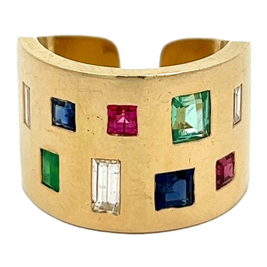 Vintage Gemstone Diamond 14 Karat Yellow Gold Cigar Band