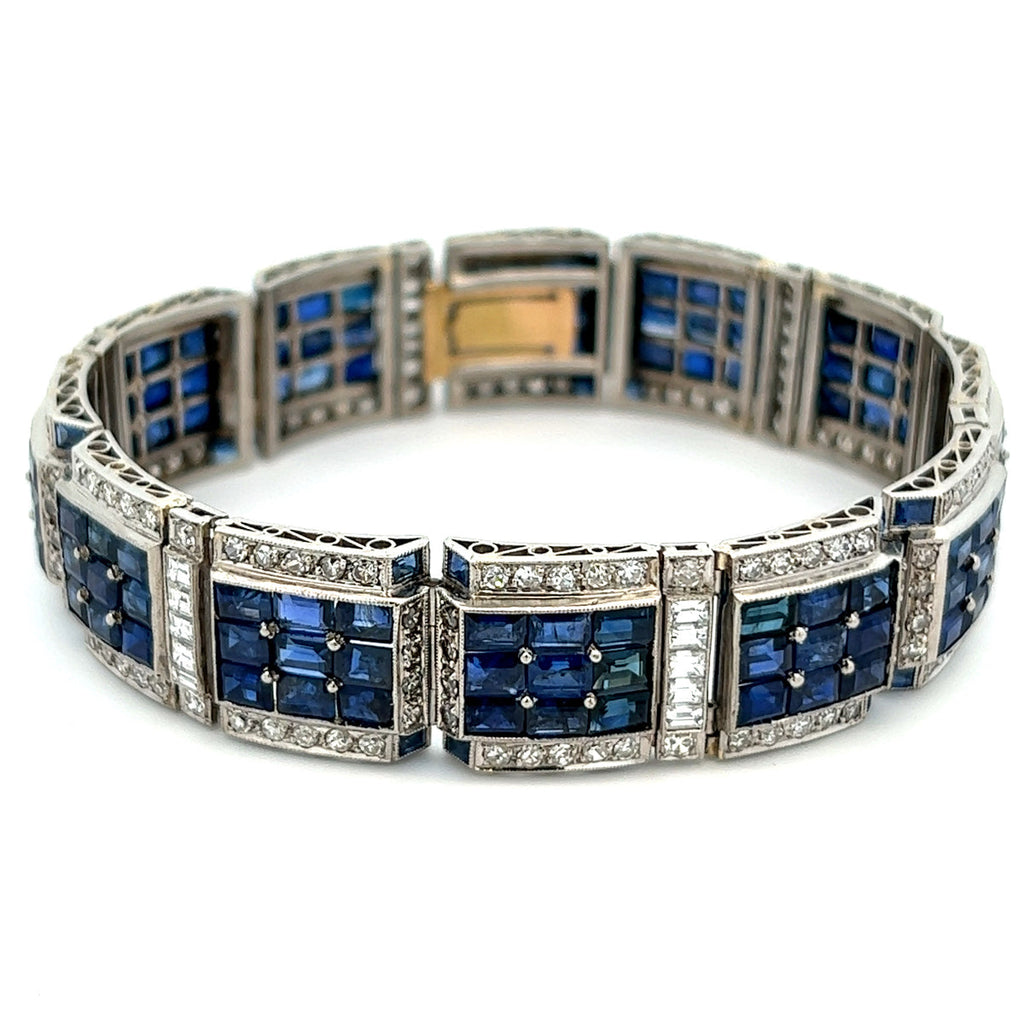 Art Deco French AGL Sapphire Diamond Platinum Bracelet