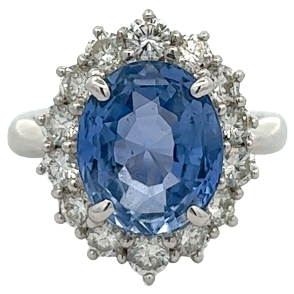 6.65 Carats Sapphire Diamond Platinum Cluster Ring