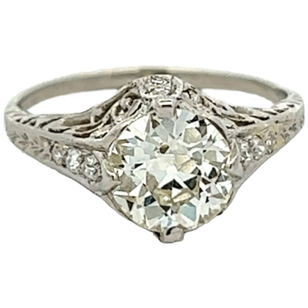 Edwardian GIA 1.51 Carats Old European Cut Diamond Platinum Filigree Ring