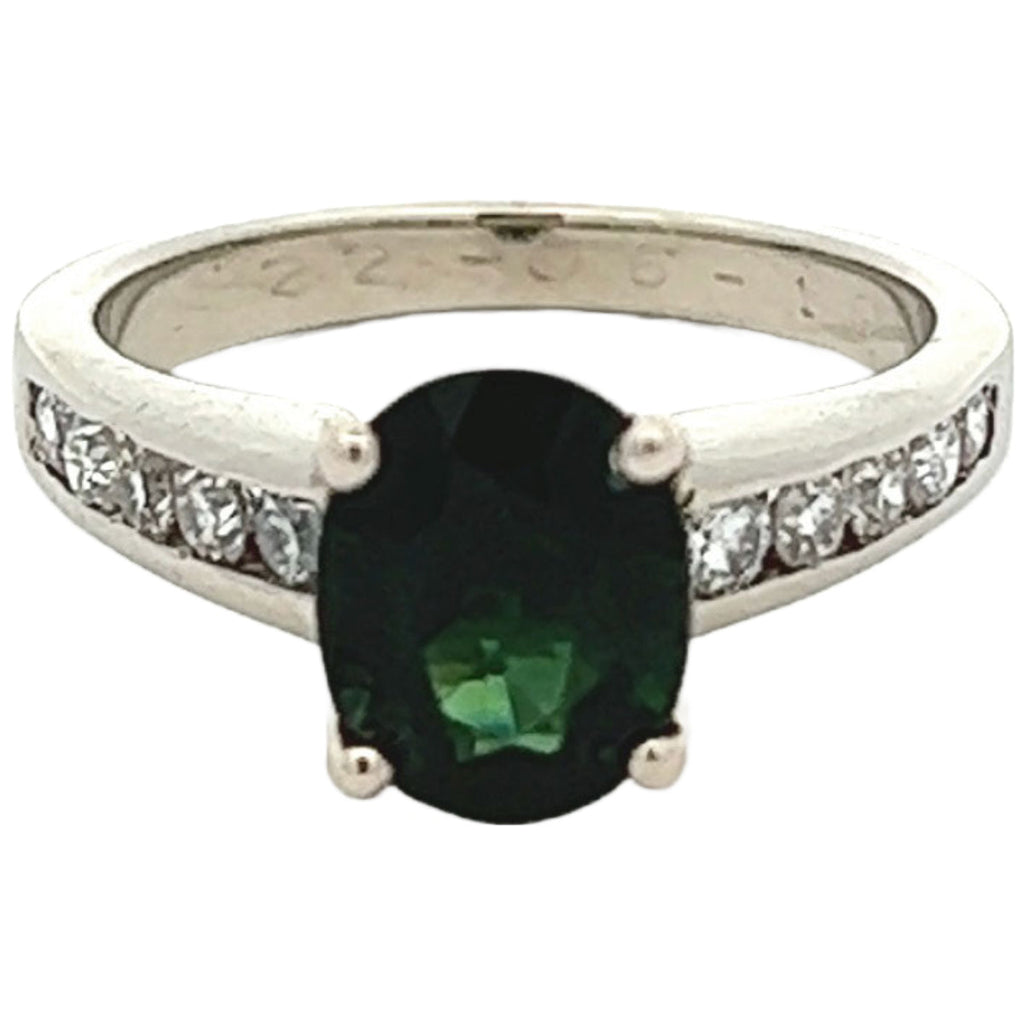 Vintage 2.03 Carats Green Sapphire Diamond 18k White Gold Ring