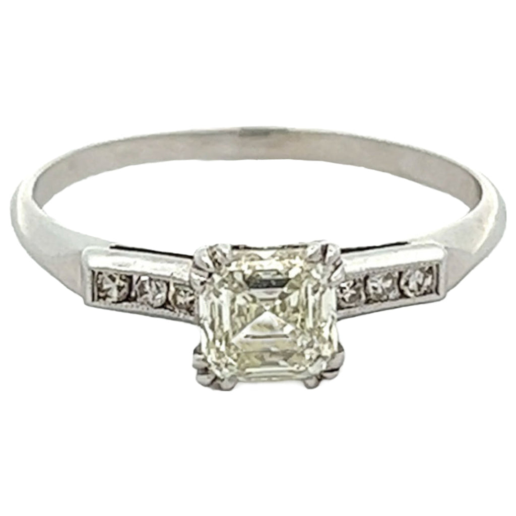 Art Deco GIA 1.01 Carats Asscher Cut Diamond Platinum Ring