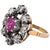 Antique French Pink Sapphire Diamond 18k Yellow Gold Silver Cocktail Ring