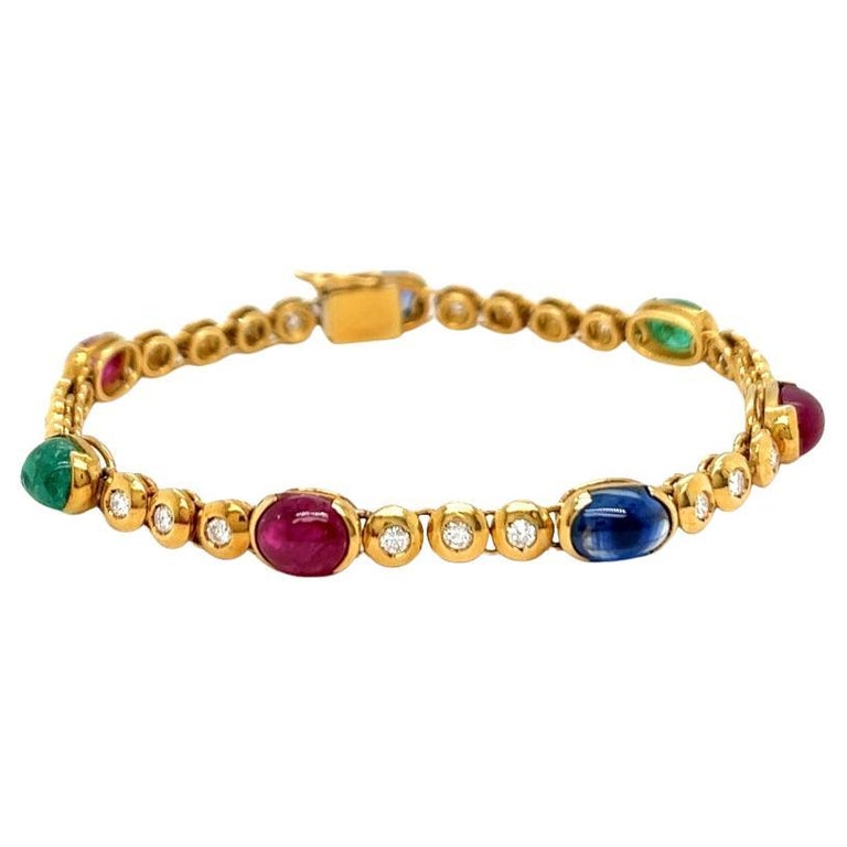 Vintage Diamond Gemstone 18 Karat Yellow Gold Link Bracelet