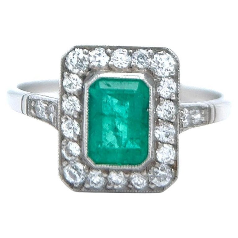 Art Deco Inspired 0.64 Carat Emerald Diamond Platinum Ring