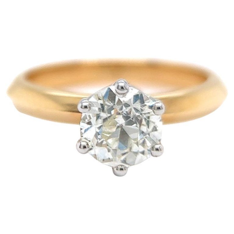 Vintage GIA 1.06 Carats Old European Cut Diamond 18 Karat Yellow Gold Solitaire Ring