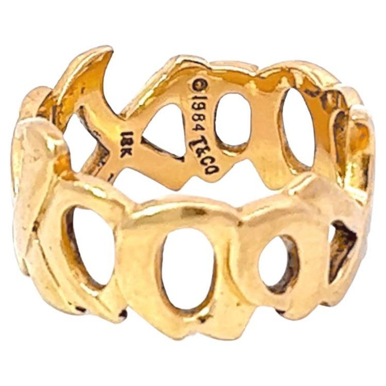 Vintage Tiffany Paloma Picasso Graffiti XO 18 Karat Gold Ring