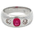 Austrian Art Deco Ruby Diamond 14 Karat White Gold Three Stone Bezel Set Ring