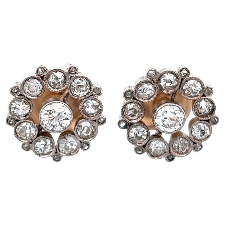 Old European Cut Diamond Platinum Stud Earrings