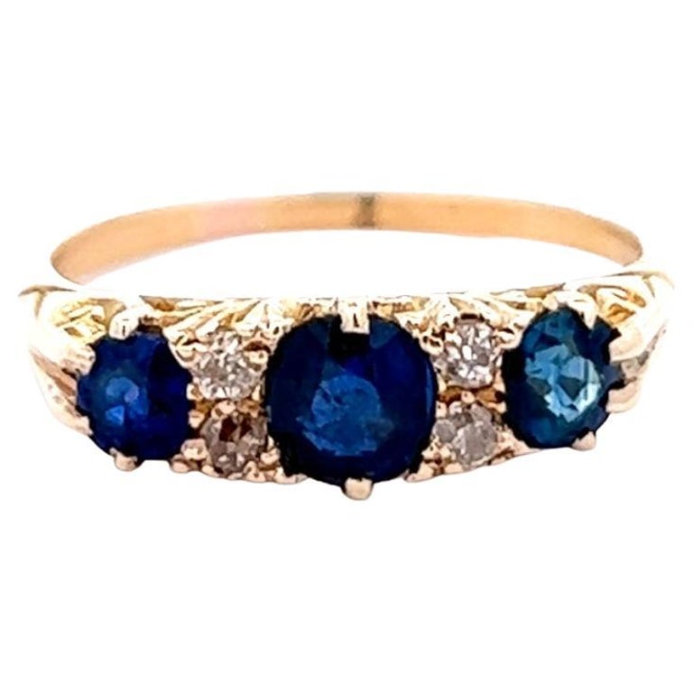 Edwardian Sapphire Diamond 14 Karat Yellow Gold Five Stone Ring